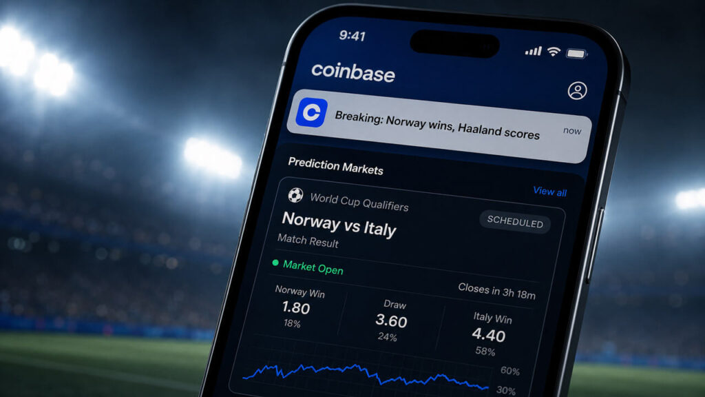 Coinbase World Cup error shows prediction markets still have a proof problem Coinbase app displaying a false World Cup alert that exposed the proof gap in prediction marketsCoinbase app displaying a false World Cup alert that exposed the proof gap in prediction markets